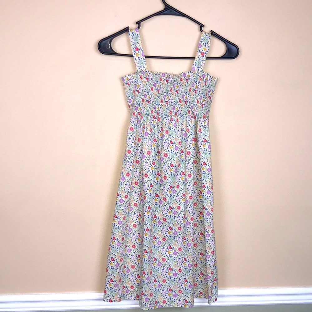 Theory Little Girls’ Floral Print Multicolor Smocked Tie Back Tank Midi Sundress